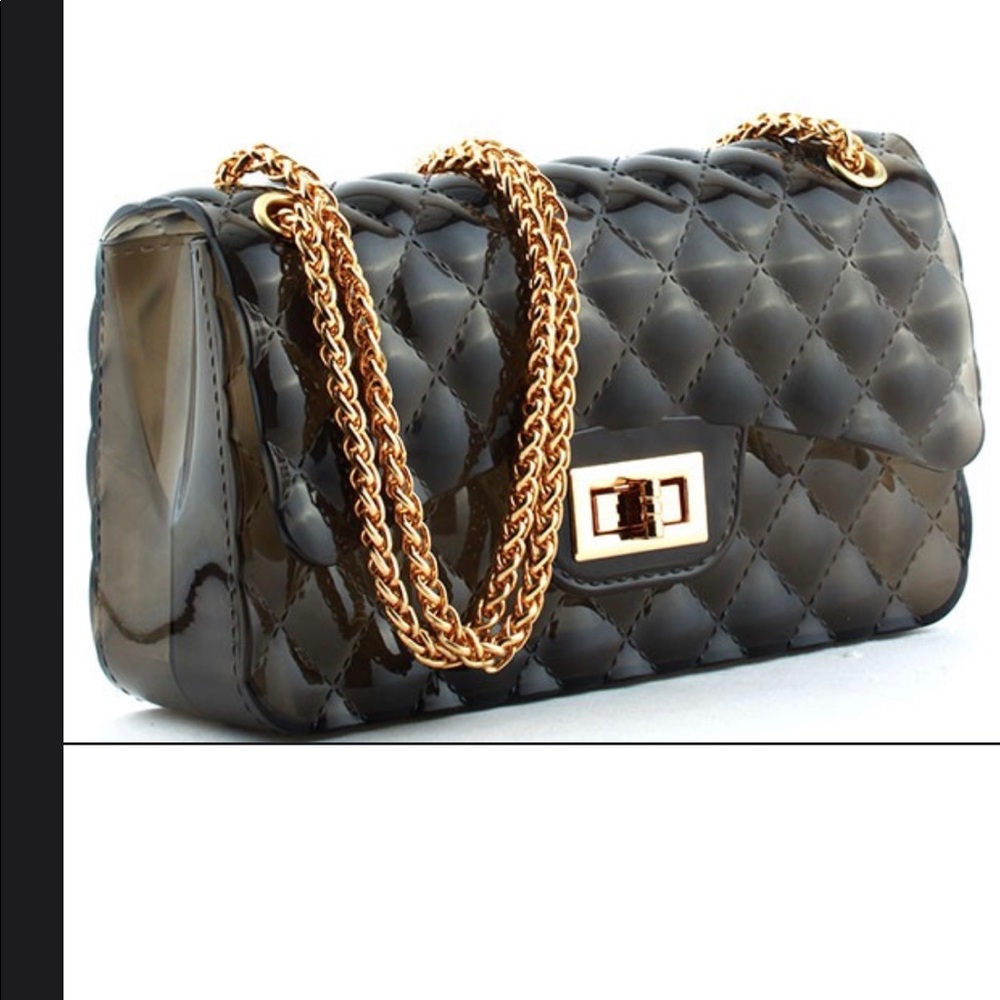 Black Evening Clutch Purse with Gold Chain Medium